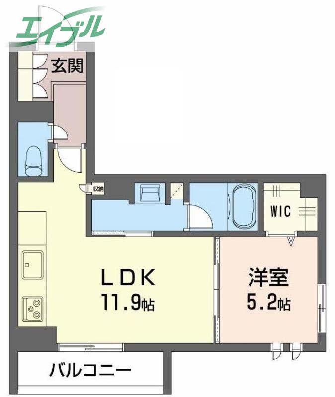 ユーグレイス東島田(1LDK/3階)の間取り写真