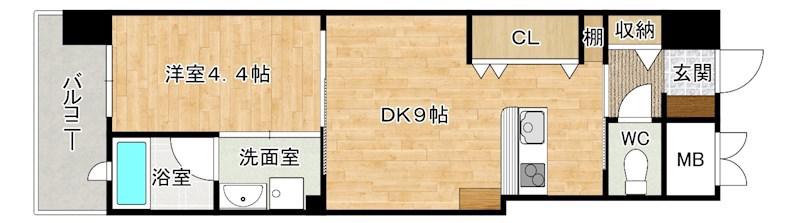 オーヴィジョンQULAS小倉金田(1DK/12階)の間取り写真