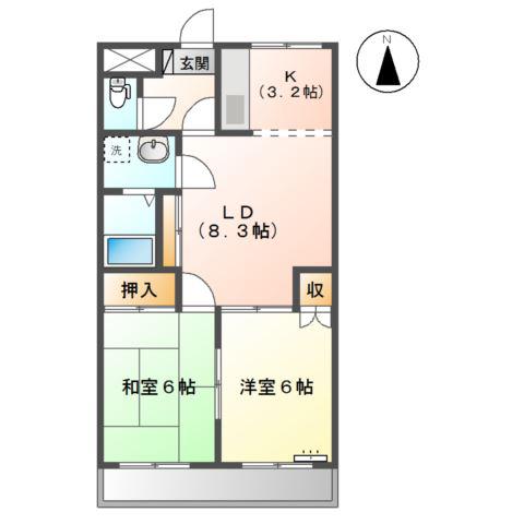 レジデンス花水木(2LDK/1階)の間取り写真