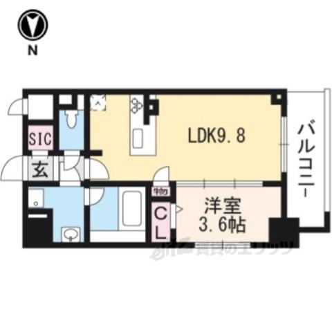 エクラージュ御池(1LDK/6階)の間取り写真