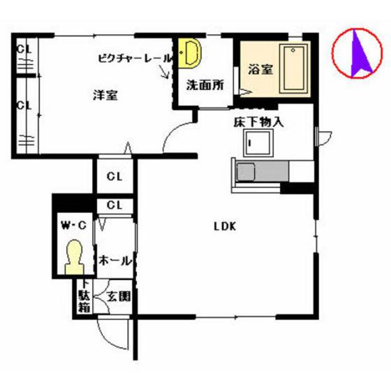 ヴィラ沖代C(1LDK/1階)の間取り写真