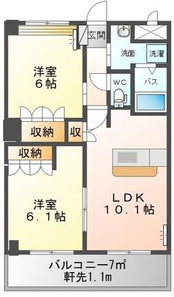 エスポア・コンフォース(2LDK/2階)の間取り写真