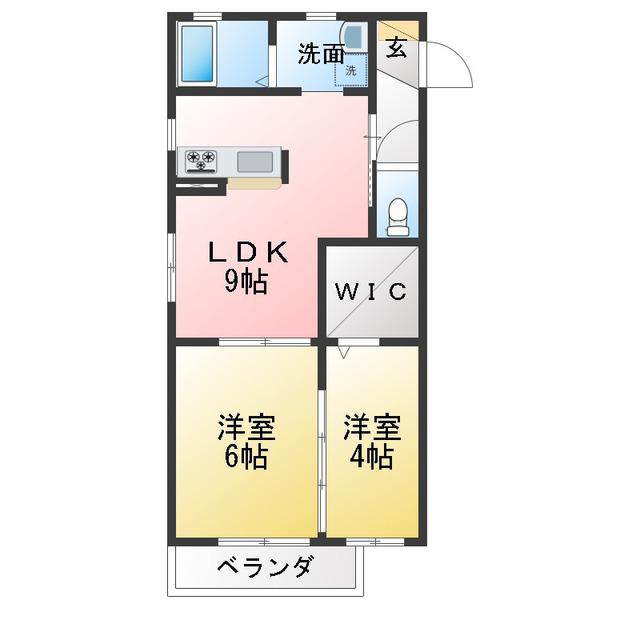 コーポみえ高角(2LDK/1階)の間取り写真