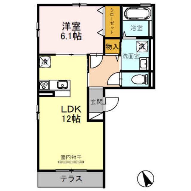 セレナーデB棟(1LDK/1階)の間取り写真
