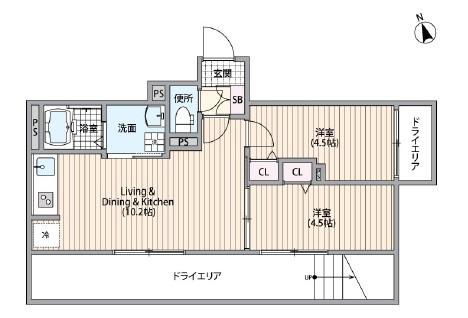 HJクラウンI(2LDK/1階)の間取り写真