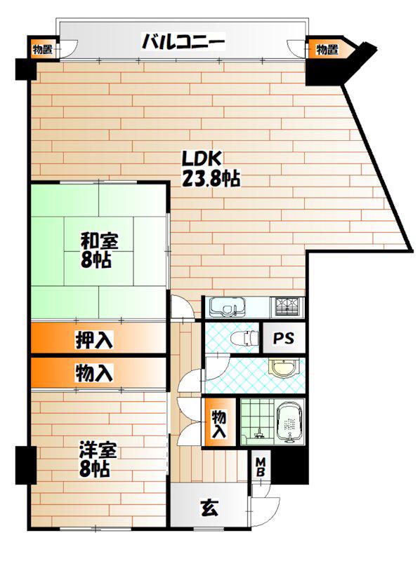 チュリス小倉(2LDK/3階)の間取り写真