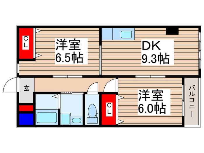 グランディール(2DK/2階)の間取り写真