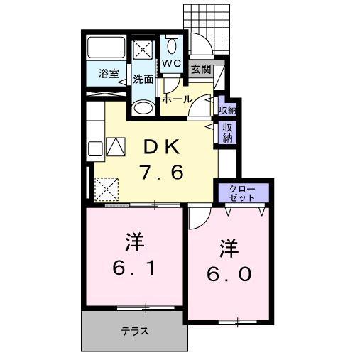 サマーガルデン(2DK/1階)の間取り写真