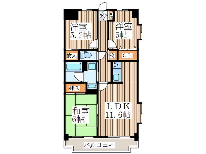 ツイン・アベニュー東棟(3LDK/1階)の間取り写真
