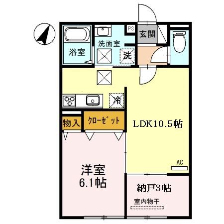 BONOS(1SLDK/1階)の間取り写真