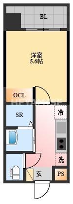 デ・クメール寺町通(1K/2階)の間取り写真