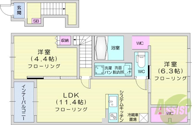シェトワⅡ(2LDK/2階)の間取り写真