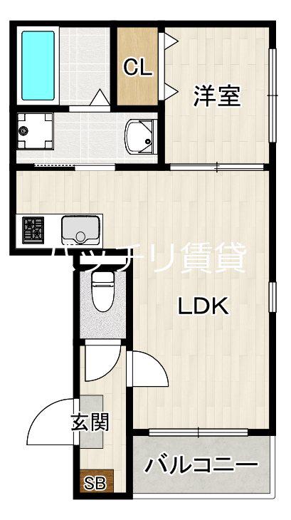 クラージュ諸岡(1LDK/1階)の間取り写真