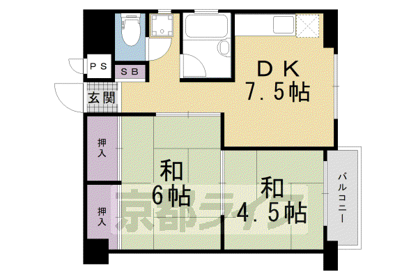 東寺ハイム(2DK/7階)の間取り写真