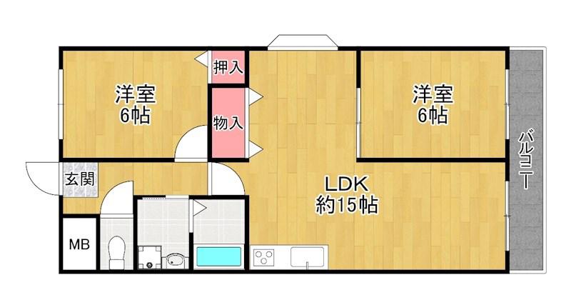 レオハイム津田II(2LDK/2階)の間取り写真