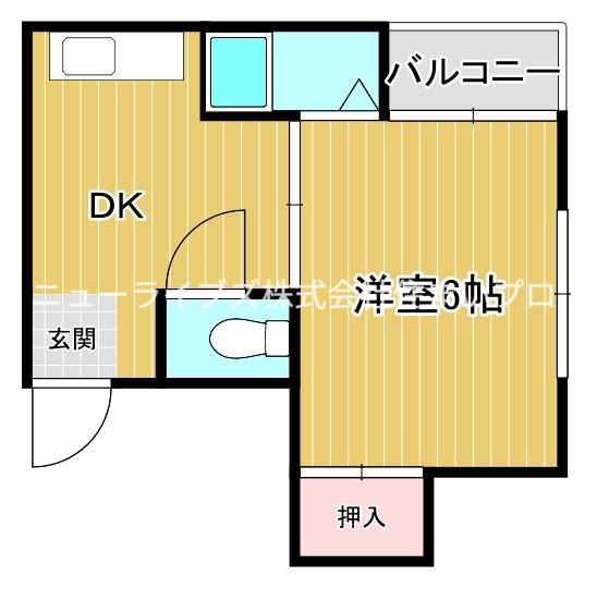 ハッピネスプラザ藤田(1DK/3階)の間取り写真