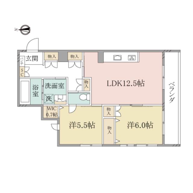 へーベルヴィレッジ新子安アーバンパークサイド(2LDK/2階)の間取り写真