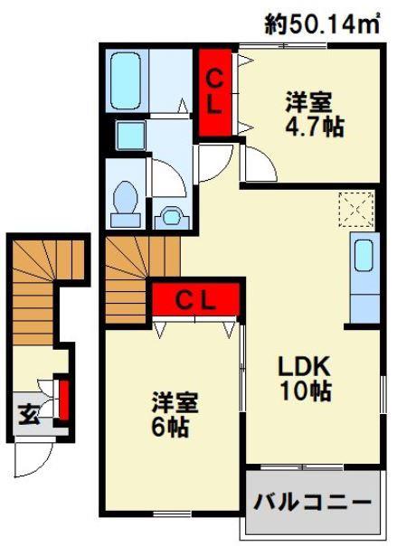 ヴィラージュ波風B棟(2LDK/2階)の間取り写真