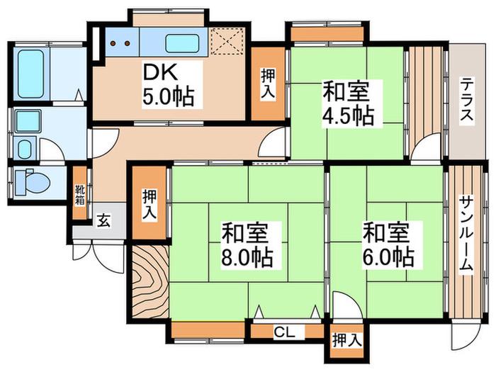 学園3丁目アパート(3DK/1階)の間取り写真