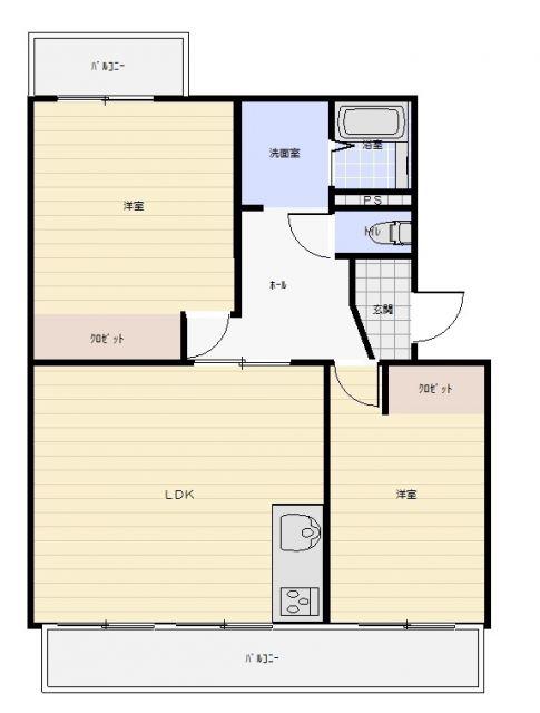 ファーストシティ市川(2LDK/3階)の間取り写真