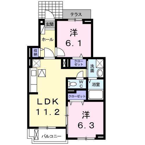 フィオーレ・ソノ(2LDK/1階)の間取り写真