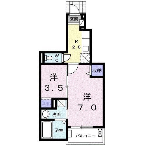 ベルヒルズ鶴見 I(1K/1階)の間取り写真