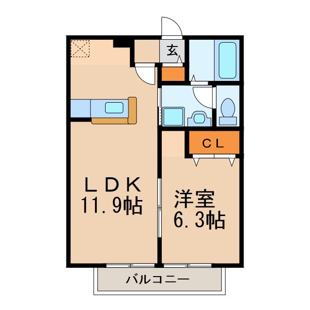 サンガーデン柏原(1LDK/1階)の間取り写真