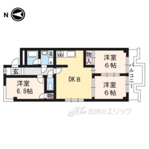 ハイツ山科(3LDK/3階)の間取り写真