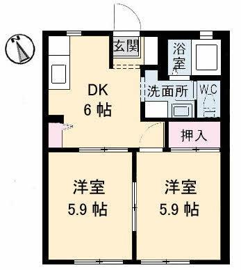 フリーダムメゾン(2DK/1階)の間取り写真
