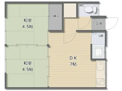 大京マンション(2DK/1階)の間取り写真