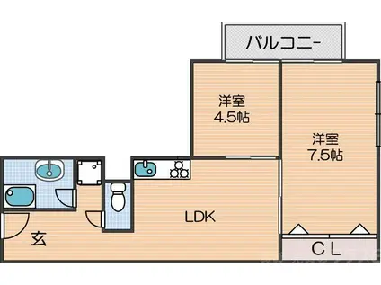 住吉第弐団地10号棟(2LDK/5階)の間取り写真