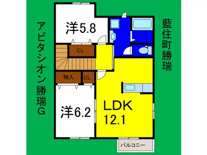 アビタシオン勝瑞G(2LDK/2階)の間取り写真