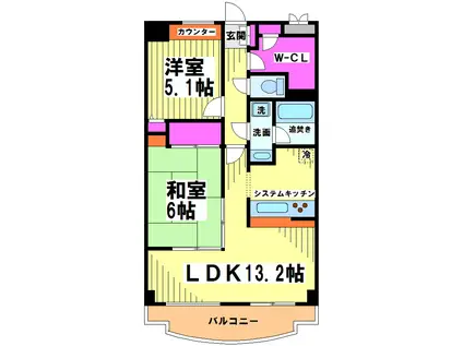 パール仙川(2LDK/6階)の間取り写真