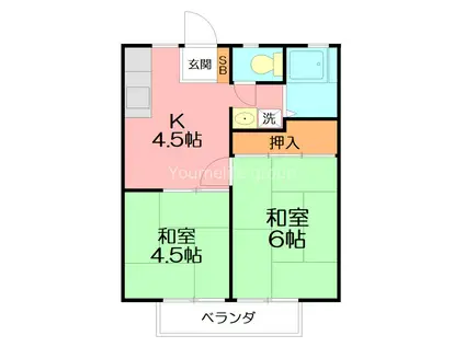 柚ノ木ハイツ(2K/2階)の間取り写真