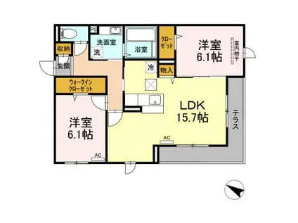 ＪＲ山陽本線 倉敷駅 徒歩7分 3階建 築3年(2LDK/1階)の間取り写真