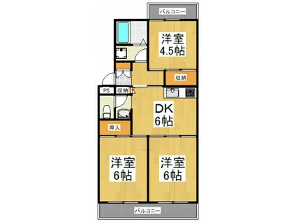 ハイツ鶴ヶ舞(3DK/3階)の間取り写真