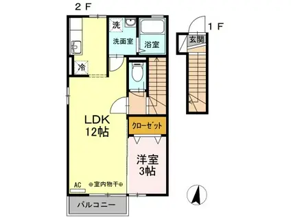 D-ROOMSAKURA(1LDK/2階)の間取り写真
