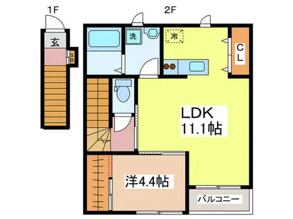 RACINES(1LDK/2階)の間取り写真