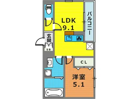 フルール花隈(1LDK/1階)の間取り写真