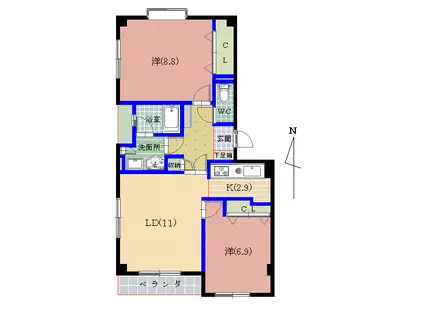 ハピラインふくい 福井駅(福井) バス乗車時間：8分 最寄りバス停で下車 徒歩3分 4階建 築25年(2LDK/3階)の間取り写真