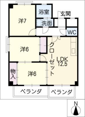 池洞マンション南棟(3LDK/4階)の間取り写真