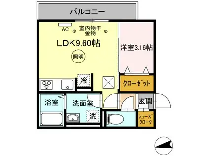 プレミエール御井町(1LDK/1階)の間取り写真