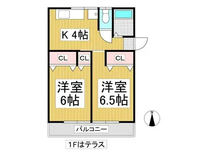 小屋坂アパート(2K/1階)の間取り写真