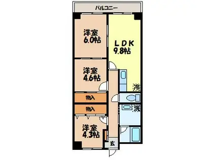 セシリアマンション(3LDK/4階)の間取り写真