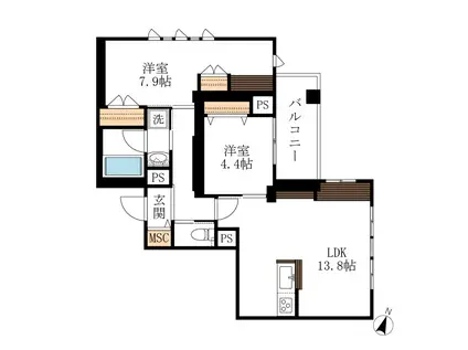CANAROS横浜(2LDK/2階)の間取り写真