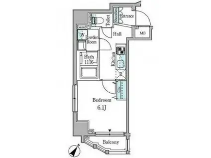 リオプラド赤坂(1K/3階)の間取り写真