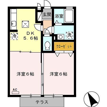 セジュール・ナカ(2DK/1階)の間取り写真