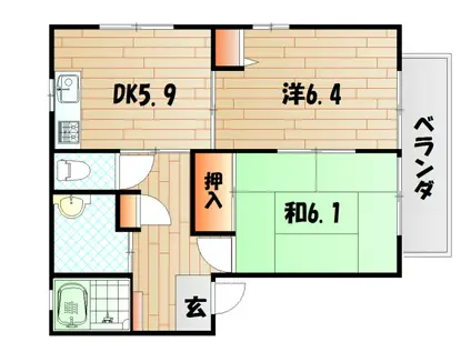 シャーメゾン侍町(2DK/1階)の間取り写真