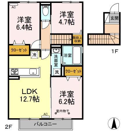 ＪＲ水戸線 下館駅 徒歩30分 2階建 築4年(3LDK/2階)の間取り写真