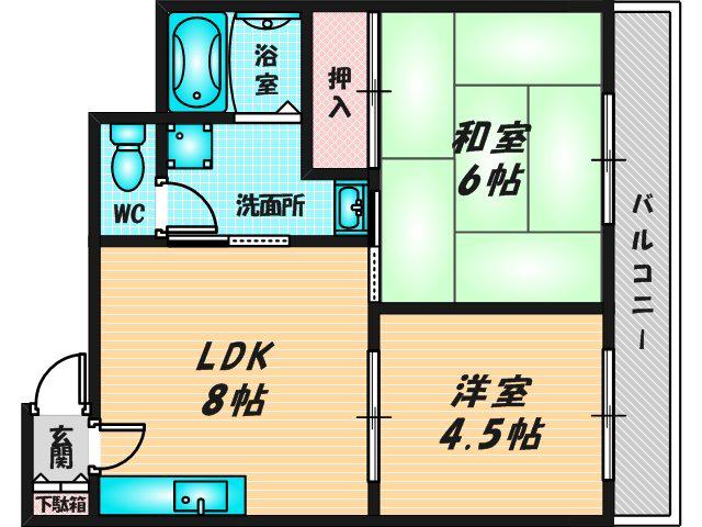 メゾンドール若江北(2LDK/2階)の間取り写真